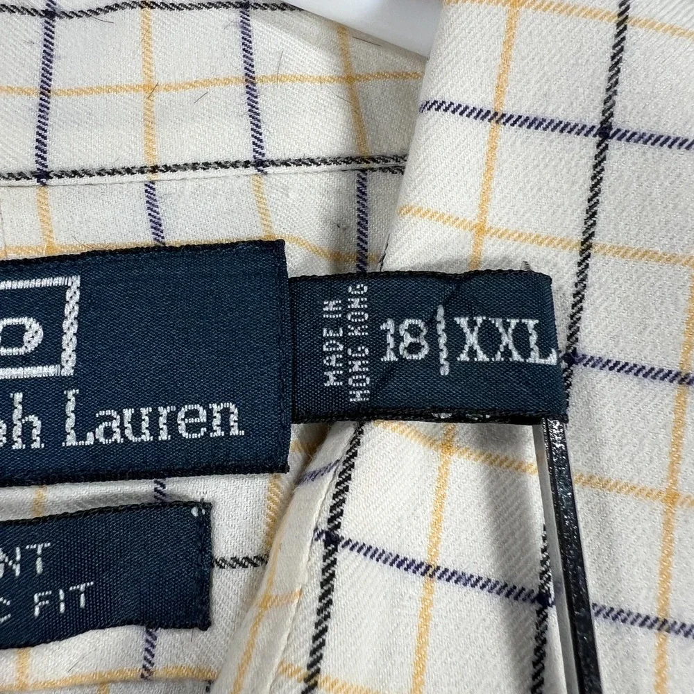 Polo Ralph Lauren Shirt Mens 2XL XXL Ivory Check Long Sleeve Regent Classic Fit